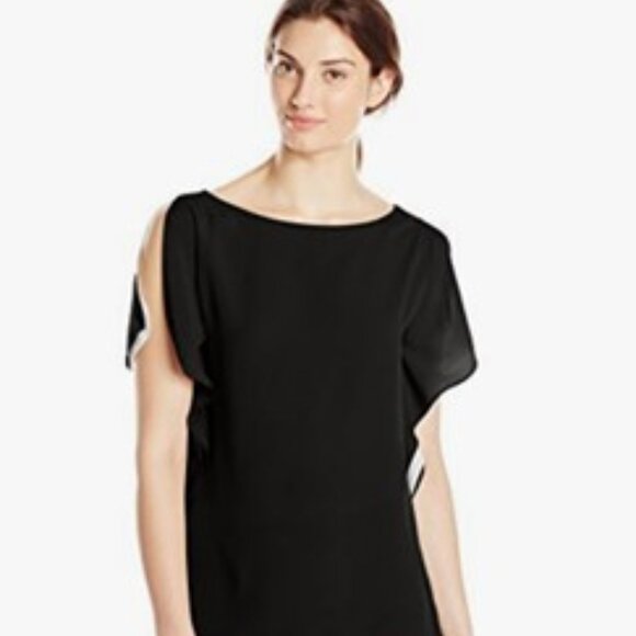 Batwing Sleeve Top blouse  Anne Klein SZ 16 Black/white  Split Sleeve flutter - Picture 1 of 15